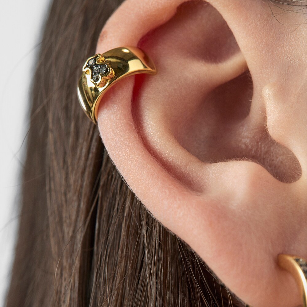 Earcuff con baño de oro 18 kt sobre plata y oso de diamantes Nocturne image number 5