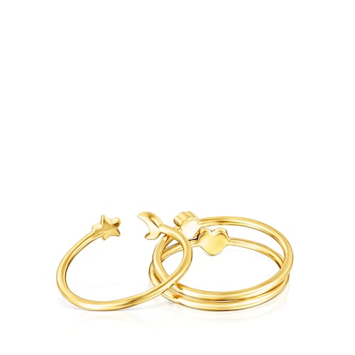 Set of Silver Vermeil Nocturne Rings with Diamonds