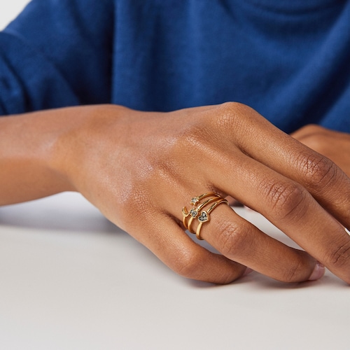 Set of Silver Vermeil Nocturne Rings with Diamonds