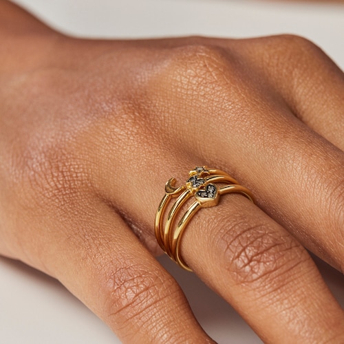 Set of Silver Vermeil Nocturne Rings with Diamonds