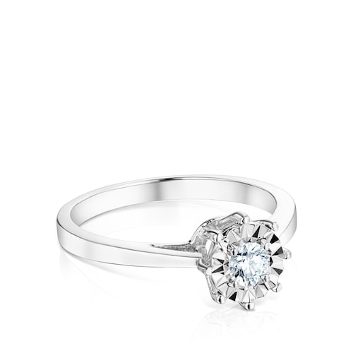 Anillo rosetón grande de oro blanco y diamantes 0,20ct Les Classiques