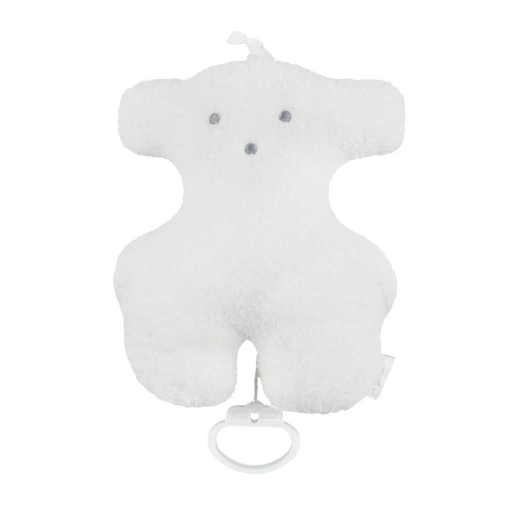 White curly-haired musical bear