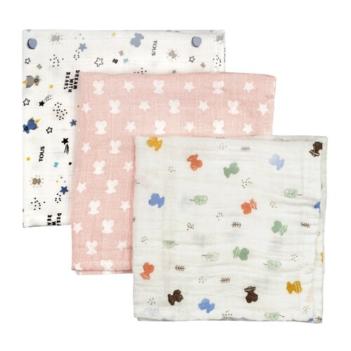 Set of 3 Smile mini muslin blankets in Pink image number 0