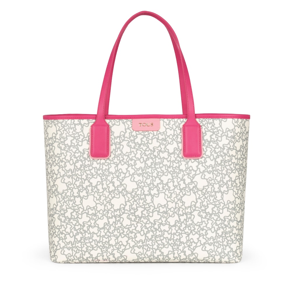 Large beige and fuchsia Kaos Mini tote bag with toiletry bag