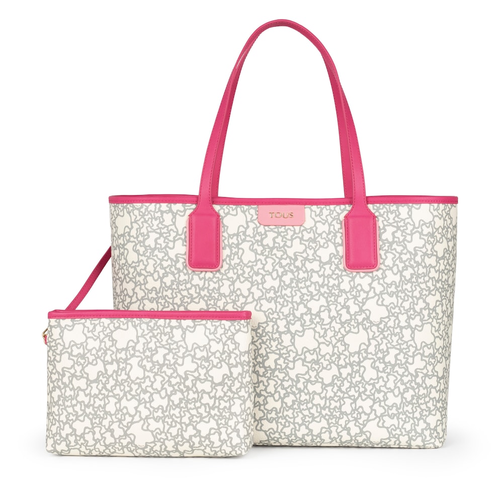 Large beige and fuchsia Kaos Mini tote bag with toiletry bag