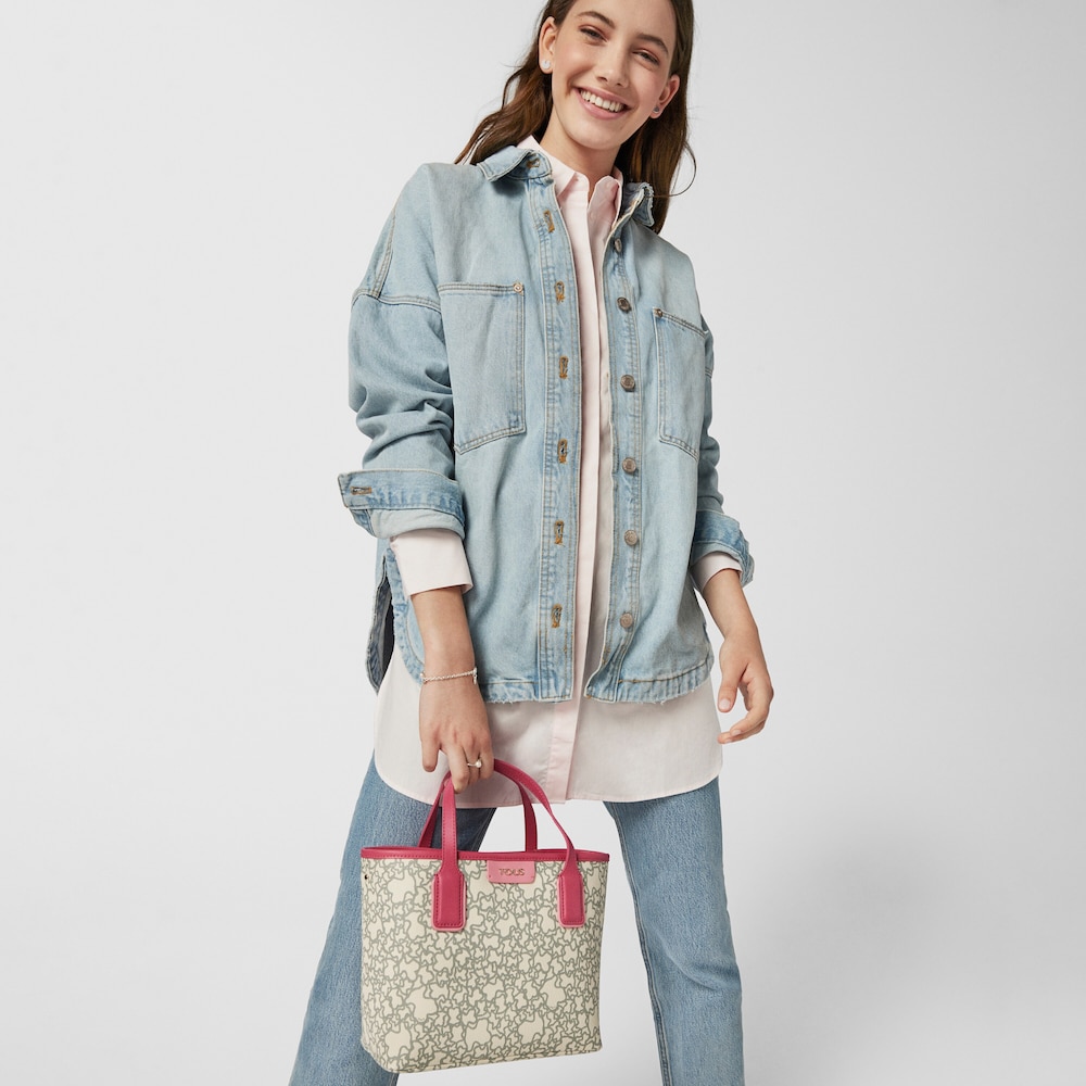 Small beige and fuchsia Kaos Mini tote bag