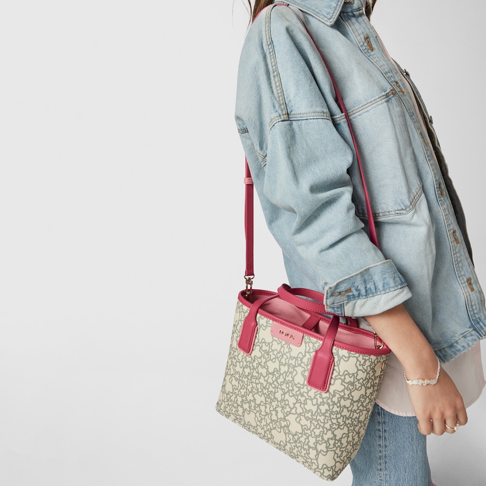 Small beige and fuchsia Kaos Mini tote bag