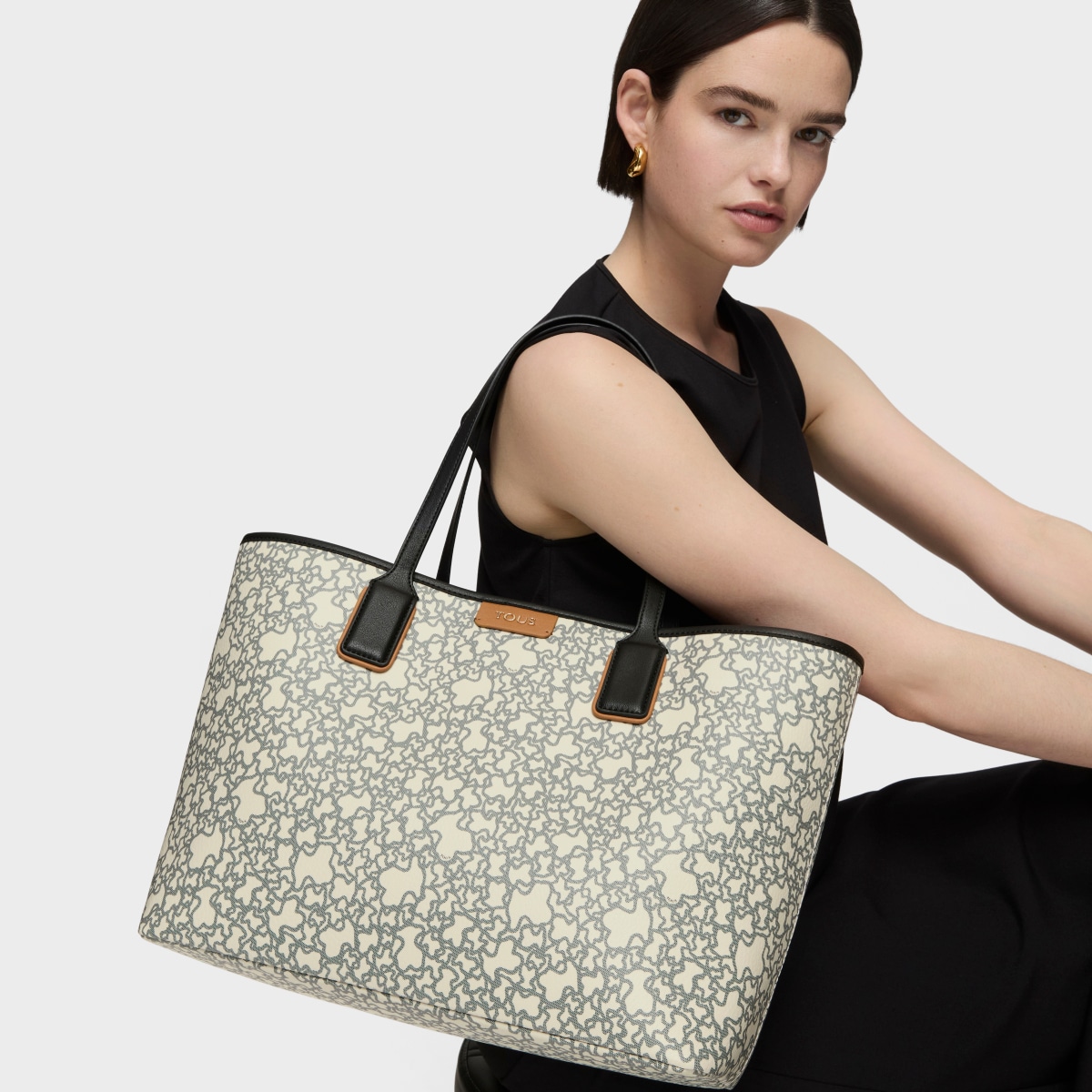 Tous - Capazo Grande Kaos Mini Beige Y Negro Con Neceser - Negro