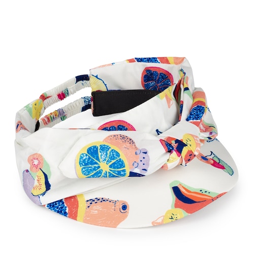 Visera Summer Multi en color blanco con estampado de frutas