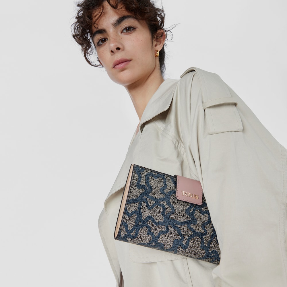 Mediana Billetera Flat Kaos Icon Multi Negro - Rosa