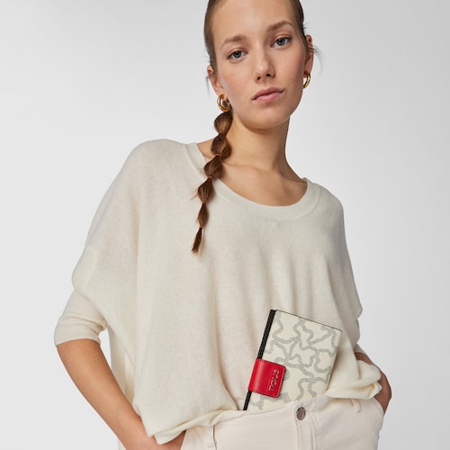 M&eacute;dia Carteira Flat Kaos Icon Multi Bege - Vermelho