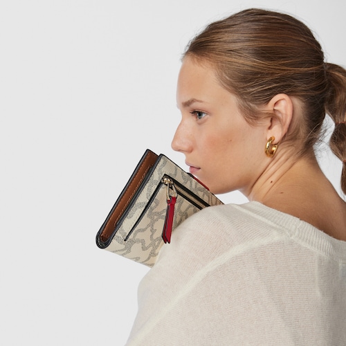 M&eacute;dia Carteira Flat Kaos Icon Multi Bege - Vermelho