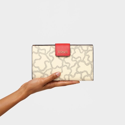 M&eacute;dia Carteira Flat Kaos Icon Multi Bege - Vermelho