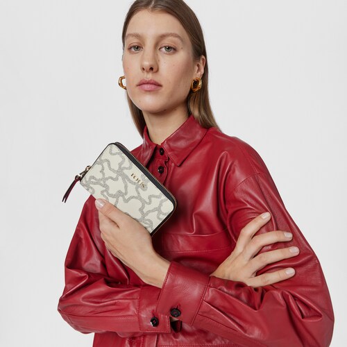 Small Kaos Icon Wallet in Multi Beige - Red