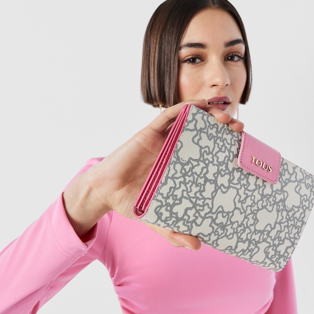 Billetera mediana Kaos Mini beige y fucsia Billetera mediana Kaos Mini beige y fucsia