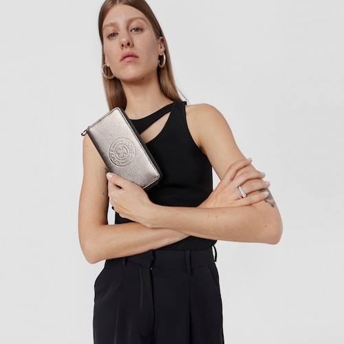 Billetera mediana New Leissa de piel gris