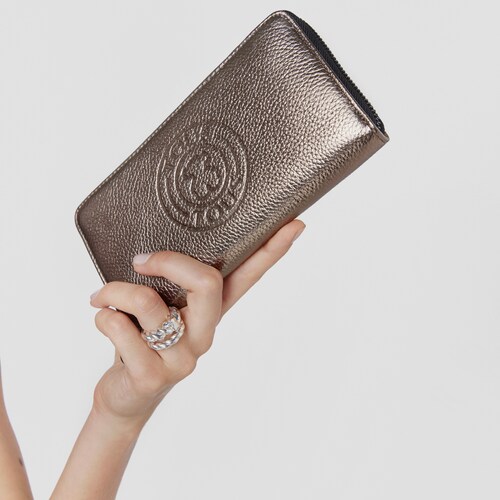 Billetera mediana New Leissa de piel gris