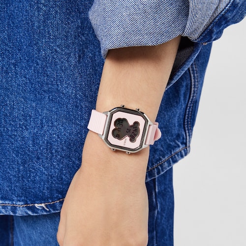 Steel D-Bear Teen Watch with pink Silicone strap