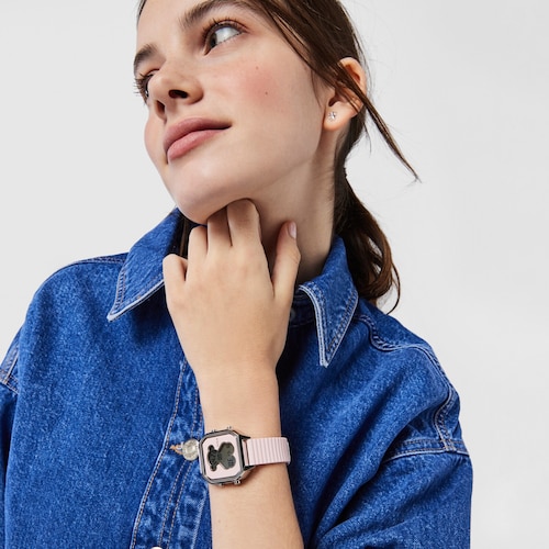 Steel D-Bear Teen Watch with pink Silicone strap