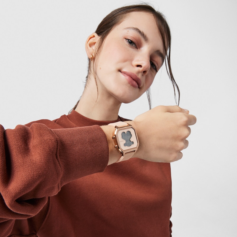 Rose IP Steel D-Bear Teen Watch with nude Silicone strap