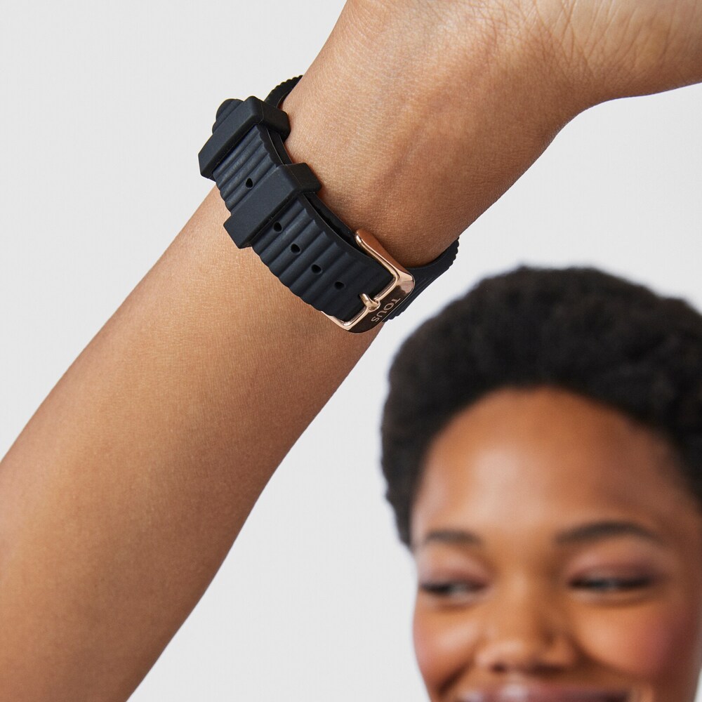 Reloj digital D-Bear Teen de acero IP rosado con correa de silicona negra