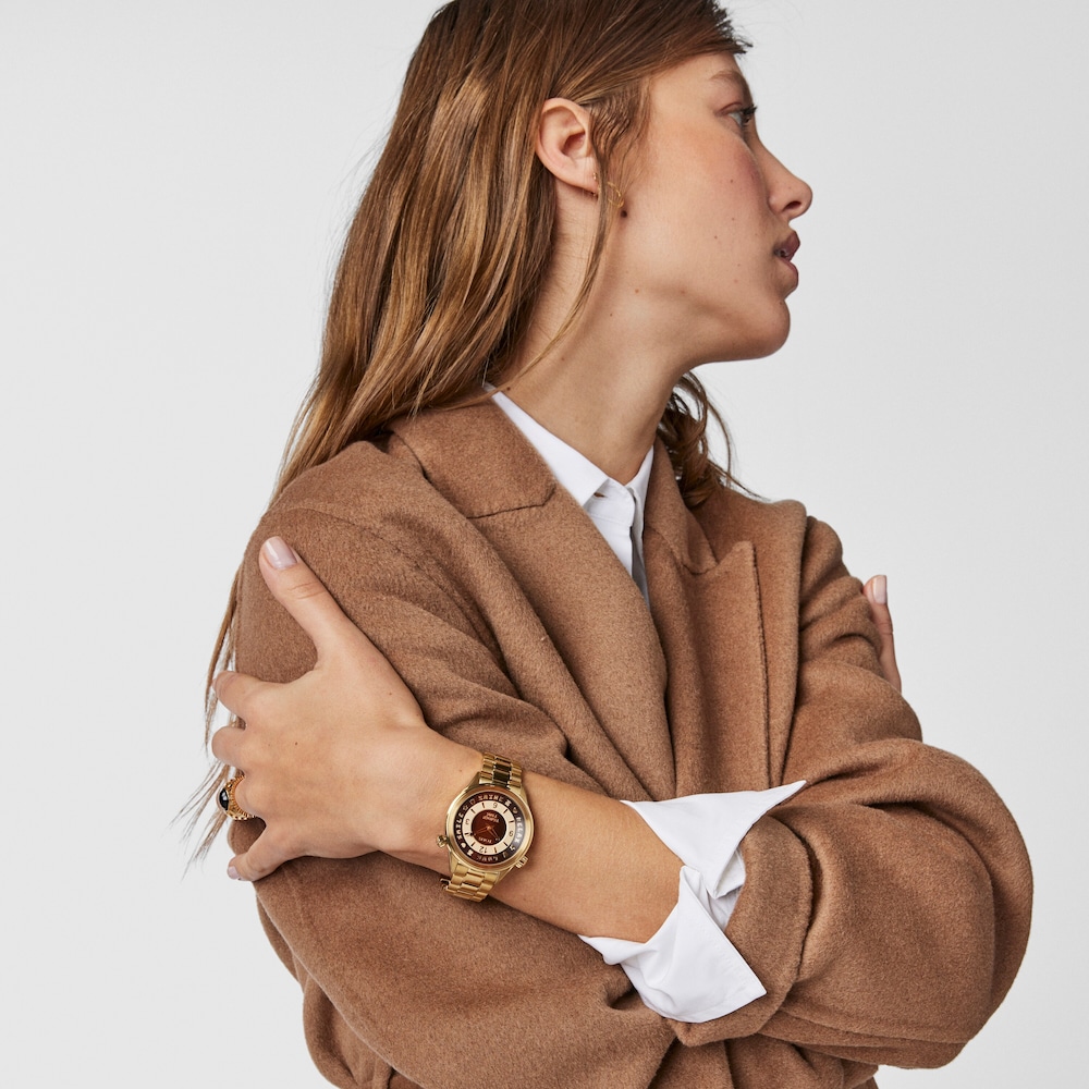 Montre Tender Time en Acier IP dor&eacute; avec lunette tournante