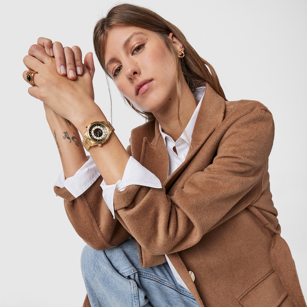 Montre Tender Time en Acier IP dor&eacute; avec lunette tournante