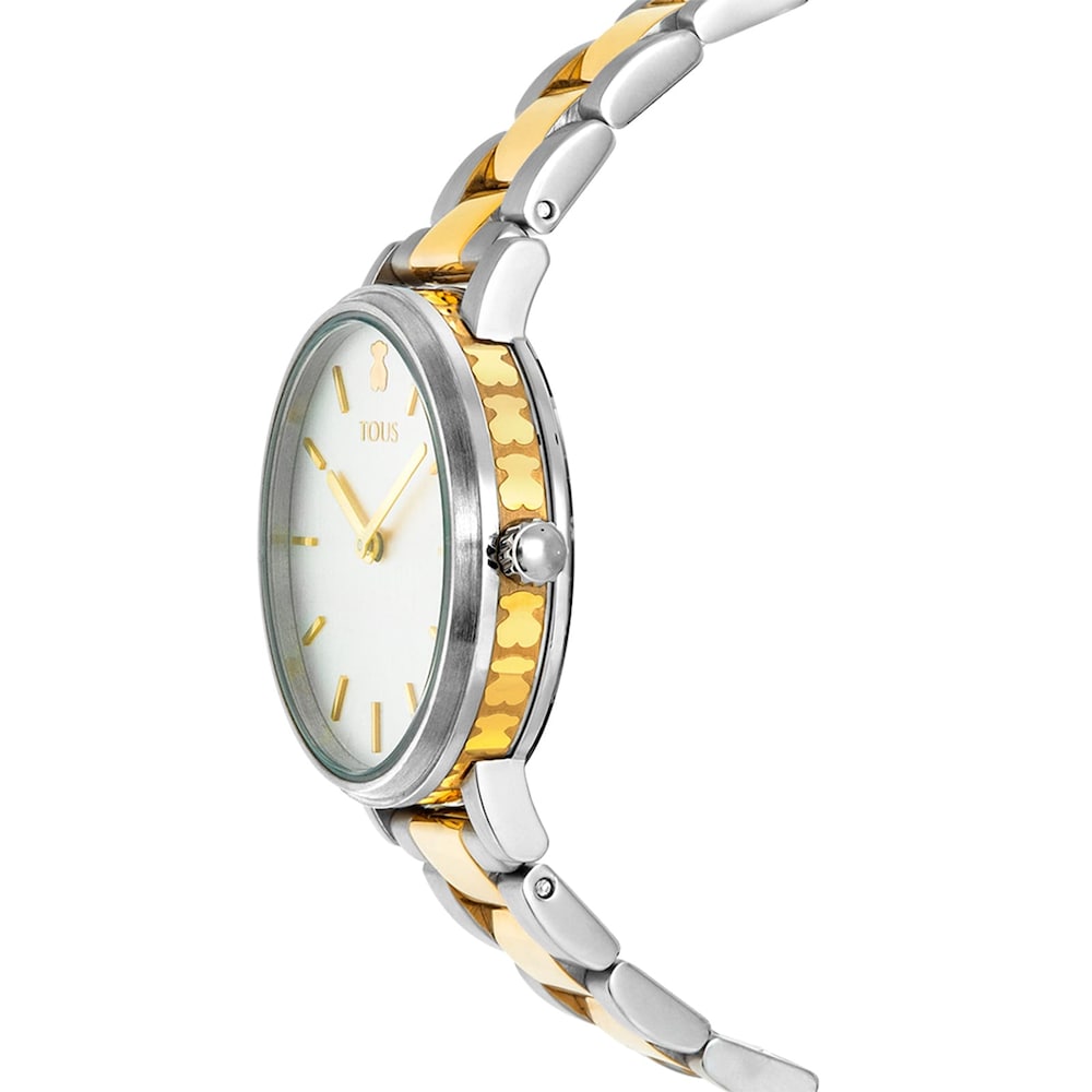 Rel&oacute;gio Rond Straight bicolor em IP dourado/a&ccedil;o