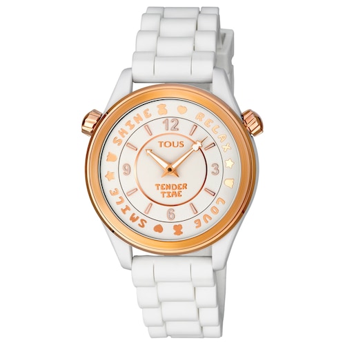 Rose IP steel Tender Time Watch with white silicone strap image number 0