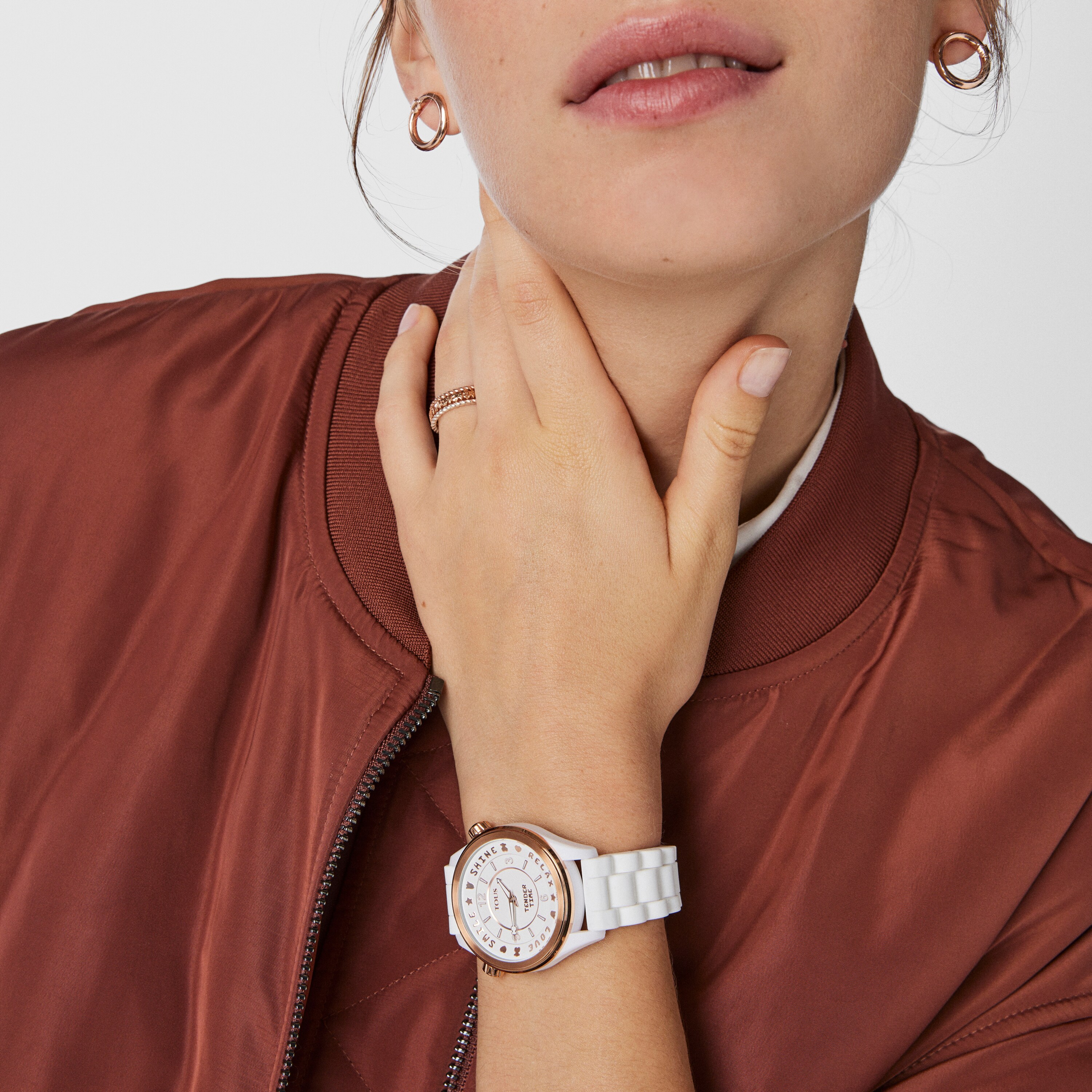 Rose IP steel Tender Time Watch with white silicone strap