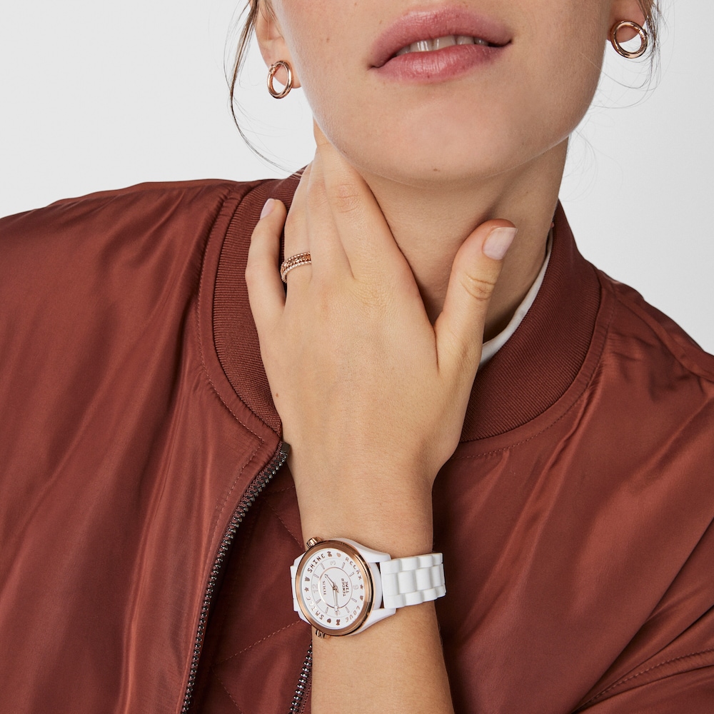 Rose IP steel Tender Time Watch with white silicone strap