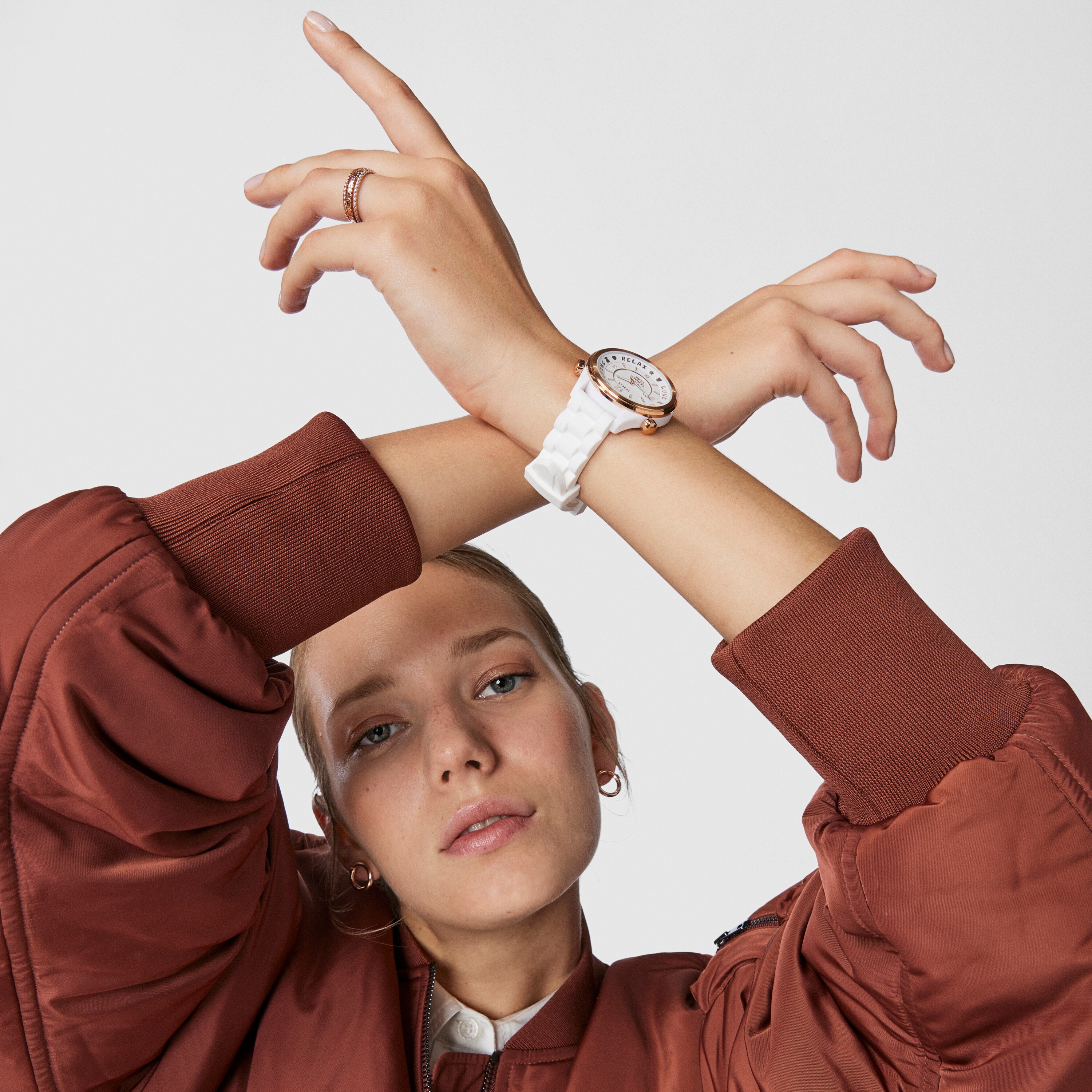 Rose IP steel Tender Time Watch with white silicone strap