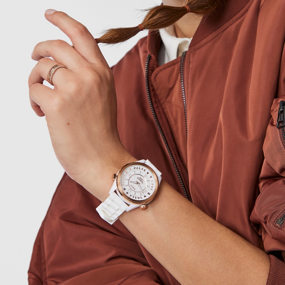 Rose IP steel Tender Time Watch with white silicone strap