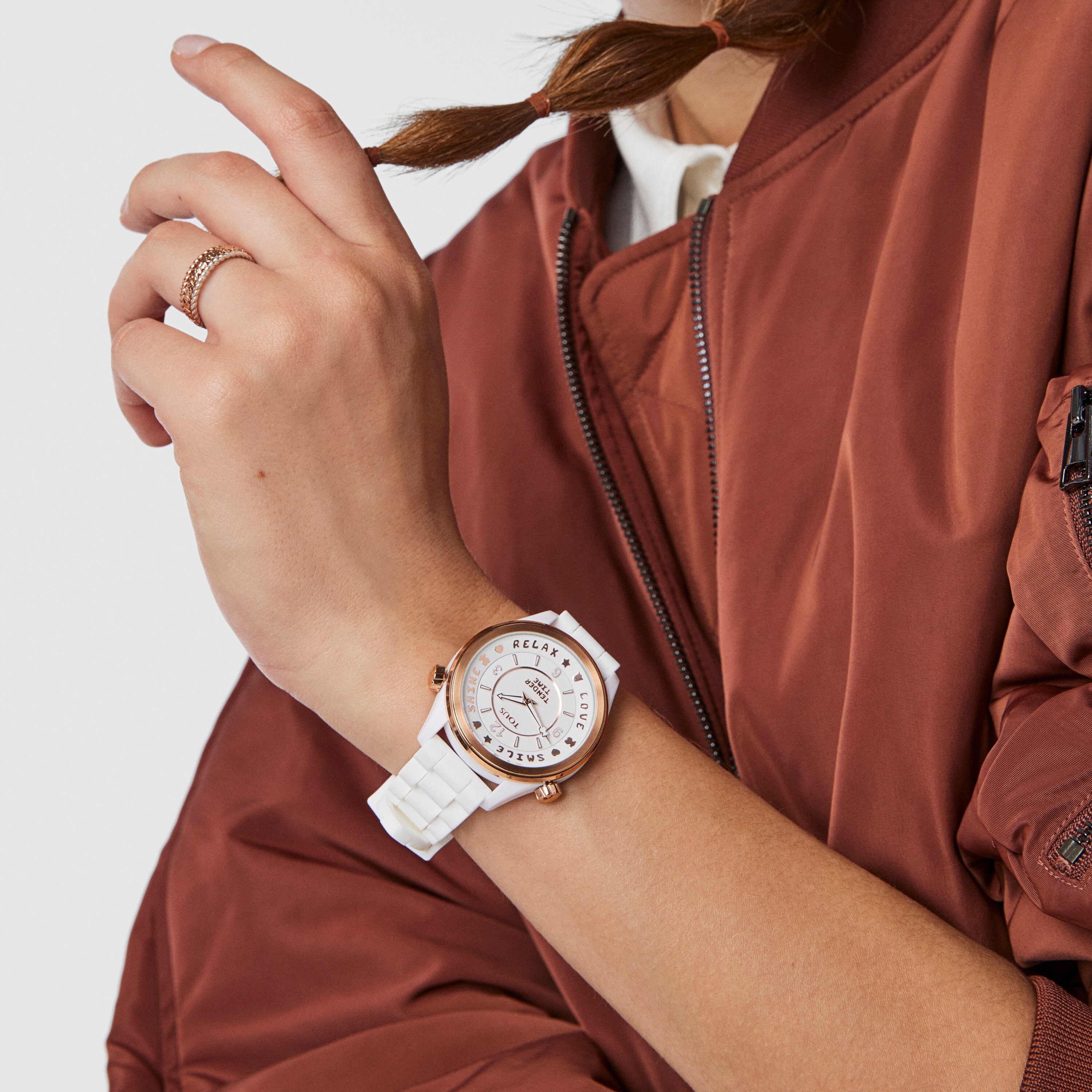 Rose IP steel Tender Time Watch with white silicone strap