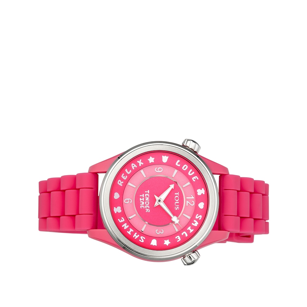 Steel Tender Time Watch with pink silicone strap image number 1