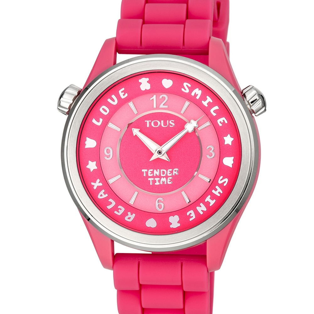 Steel Tender Time Watch with pink silicone strap image number 2
