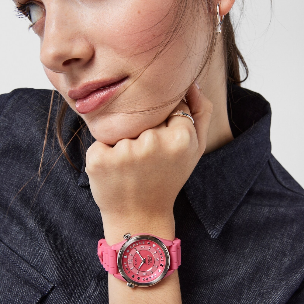 Steel Tender Time Watch with pink silicone strap image number 3
