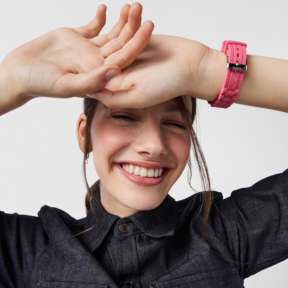 Steel Tender Time Watch with pink silicone strap