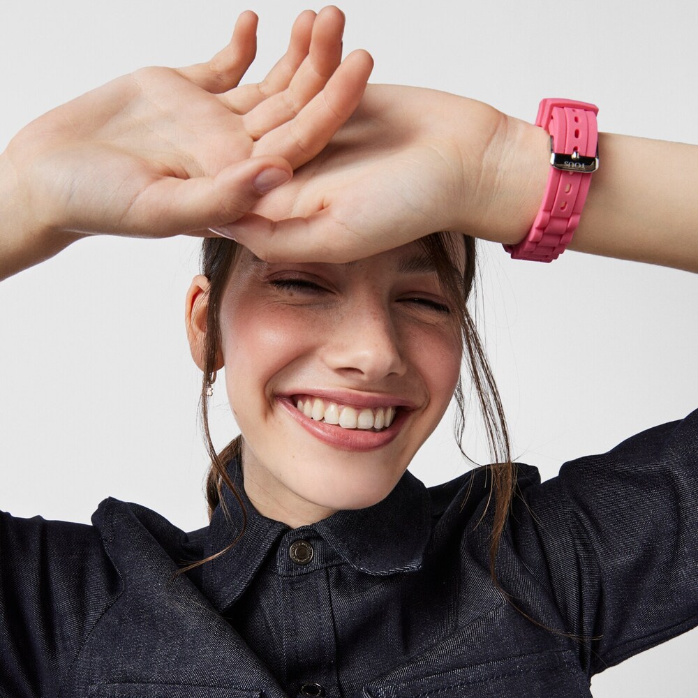 Steel Tender Time Watch with pink silicone strap image number 4