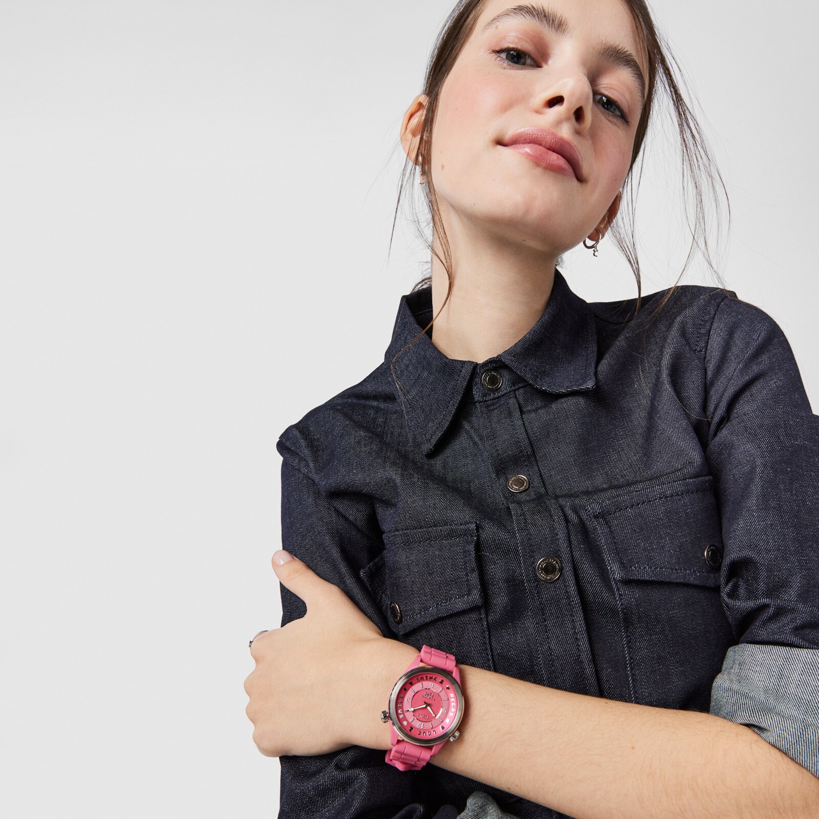 Steel Tender Time Watch with pink silicone strap
