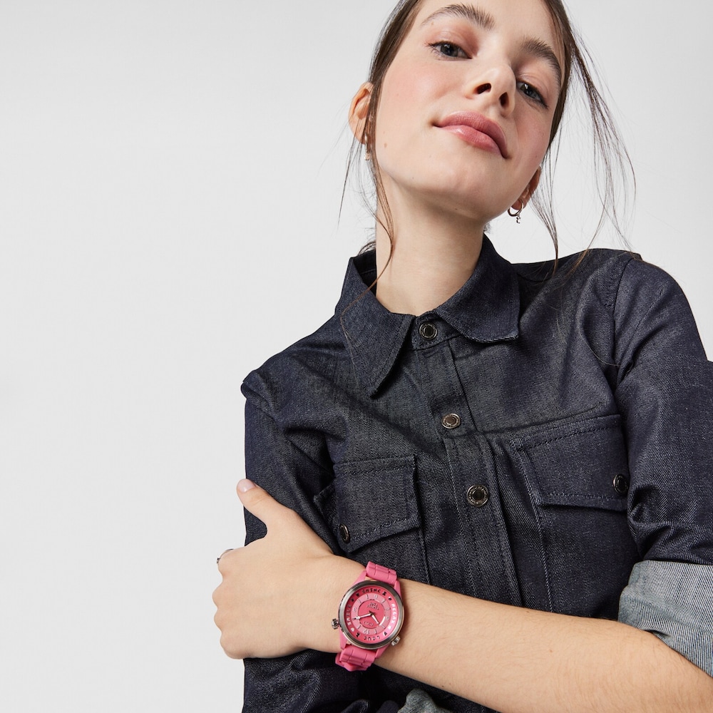 Steel Tender Time Watch with pink silicone strap image number 5