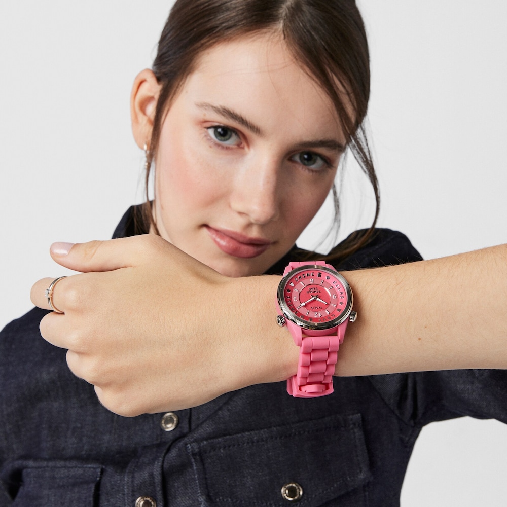 Steel Tender Time Watch with pink silicone strap image number 6