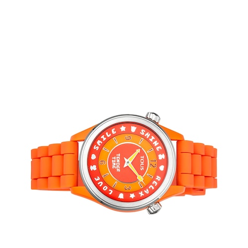 Steel Tender Time Watch with orange silicone strap