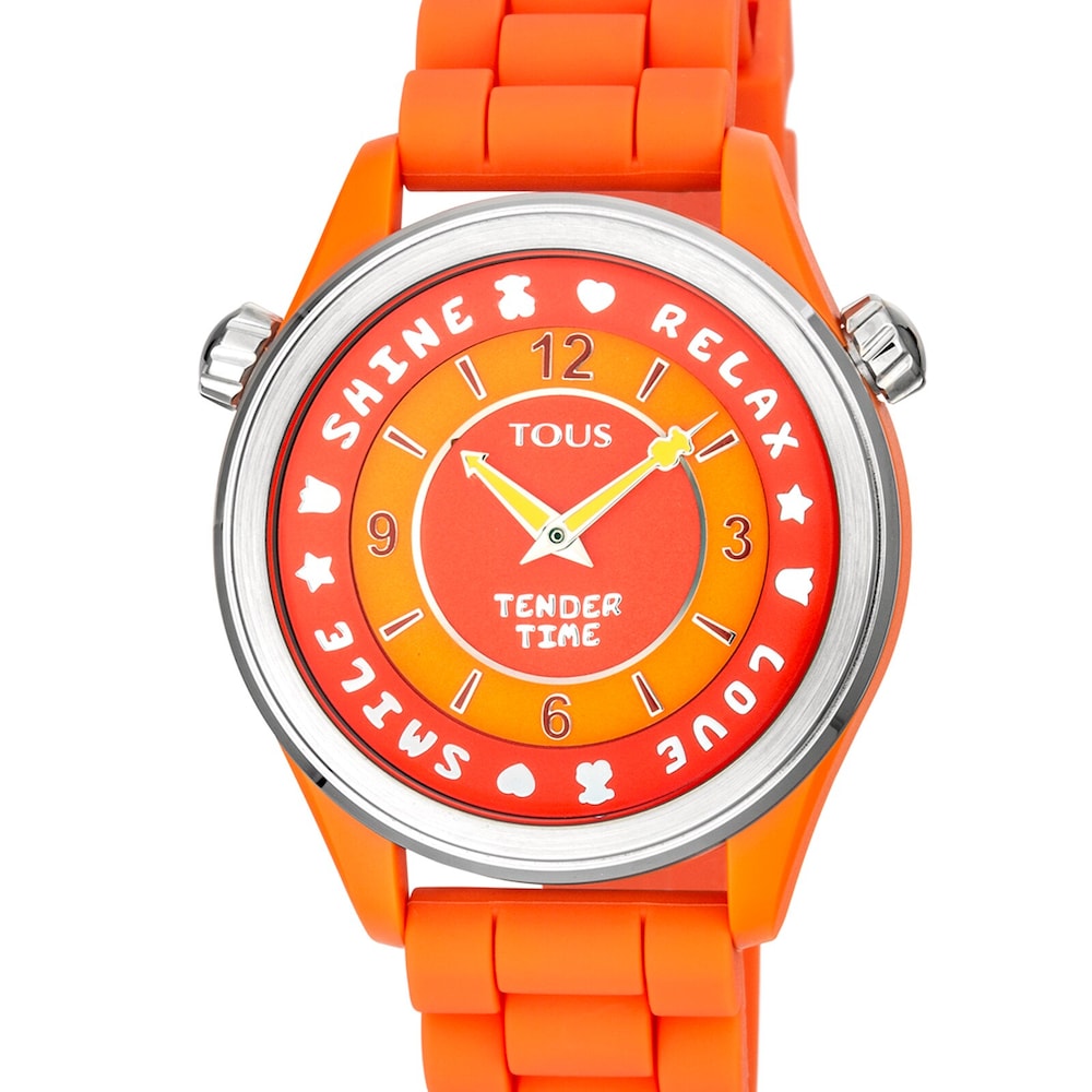 Steel Tender Time Watch with orange silicone strap image number 2