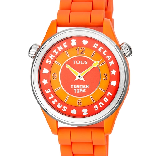 Steel Tender Time Watch with orange silicone strap