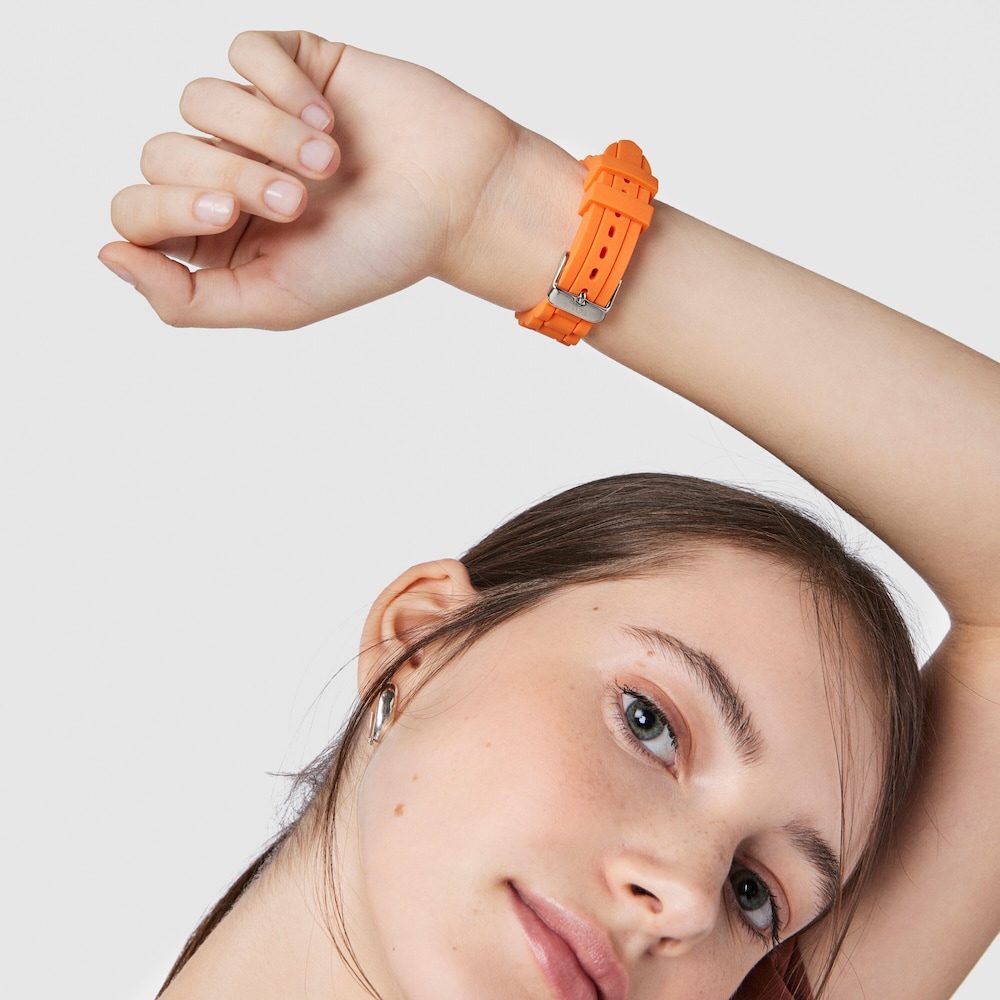 Steel Tender Time Watch with orange silicone strap image number 4