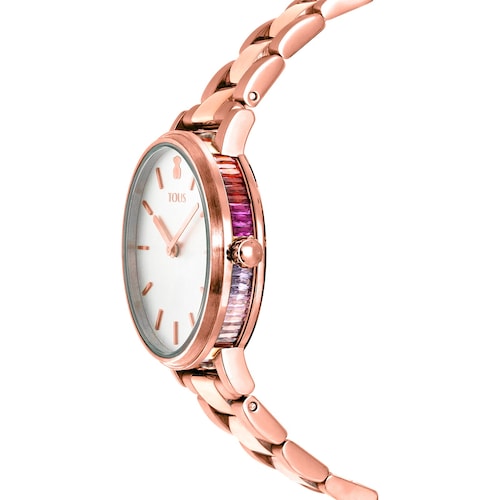 Pink IP steel Rond Color Watch with green-gradient zirconias