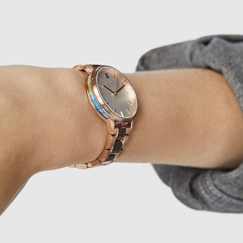 Pink IP steel Rond Color Watch with green-gradient zirconias