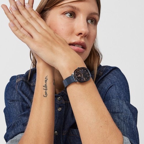 Montre Heritage Brick en acier IP bleu/ros&eacute;