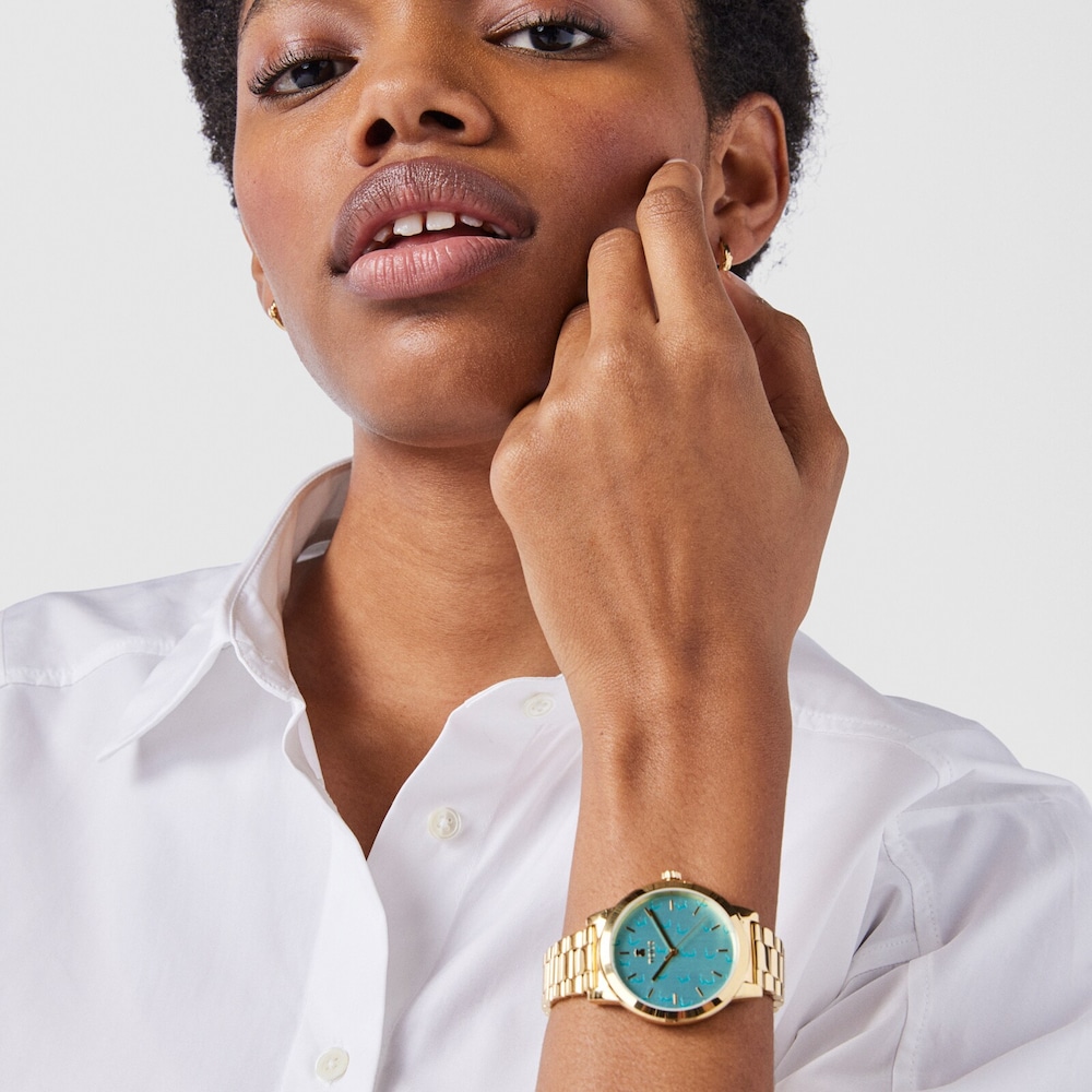 Gold-colored IP steel Glazed Watch image number 3